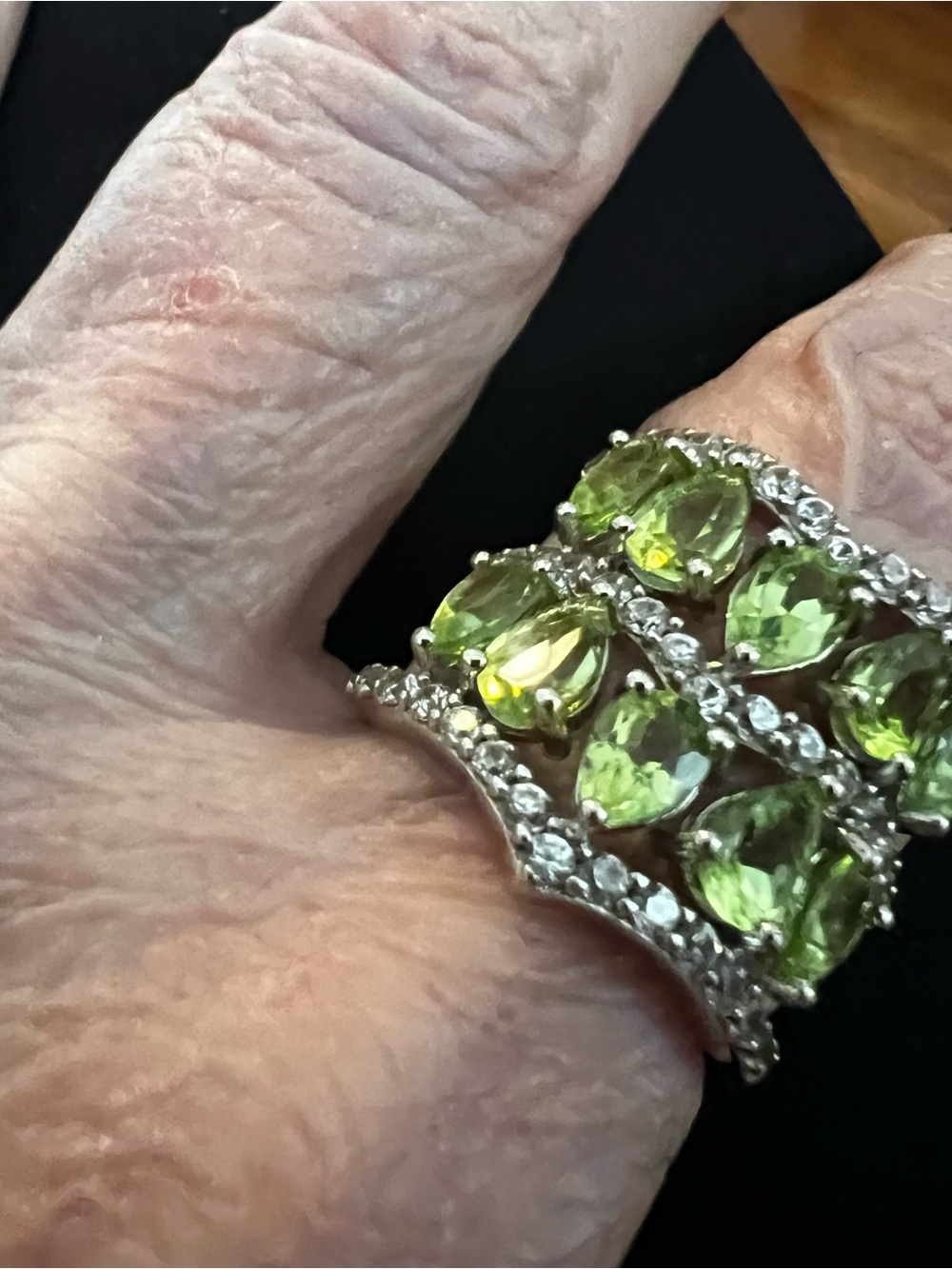 Elegant Created peridot Gemstone Cluster Ring - Women Jewelry Sterling 925 - Picture 2 of 11